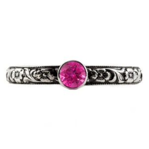 Handmade Paisley Floral Pink Topaz Engagement Ring, 14K White Gold