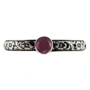 Handmade Paisley Floral Ruby Engagement Ring, 14K White Gold