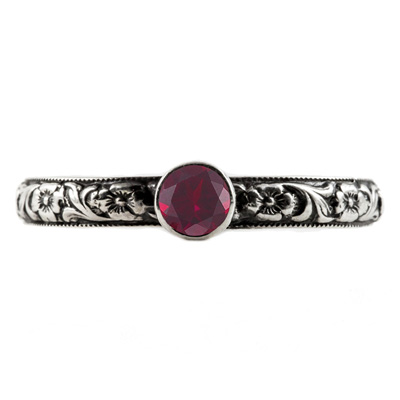 Handmade Paisley Floral Ruby Engagement Ring, 14K White Gold