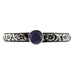 Handmade Paisley Floral Sapphire Engagement Ring, 14K White Gold