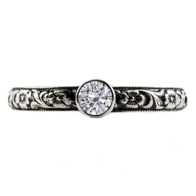 Handmade Paisley Floral White Topaz Engagement Ring, 14K White Gold