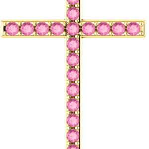 He First Loved Us Pink Sapphire Gold Cross Pendant