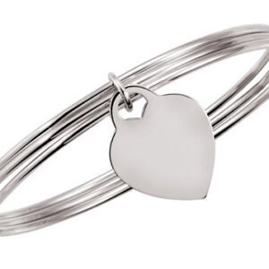 Heart Dangle Triple Bangle Bracelet in Sterling Silver