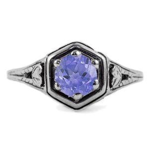 Heart Design Vintage Style Tanzanite Ring in 14K White Gold