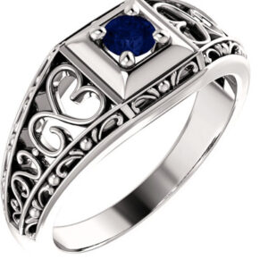 Heart Lace Blue Sapphire Ring in 14K White Gold