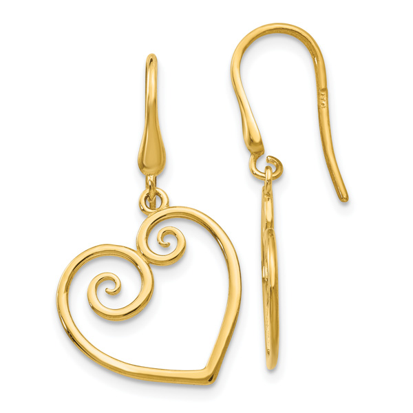 Heart Scroll Earrings in 14K Gold
