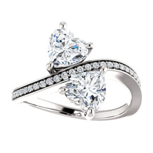 Heart Shaped CZ and Diamond "Only Us" Two Stone Ring in 14K White Gold