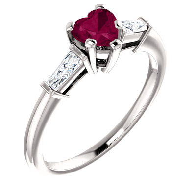 Heart-Shaped Garnet and Baguette Ring in Sterling Silver