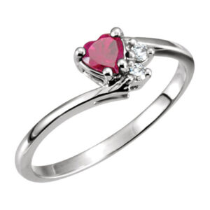 Heart-Shaped Garnet and Two Diamond Accent Ring