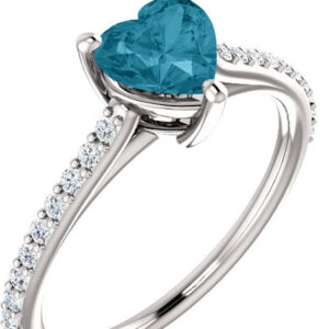 Heart-Shaped Stone-Blue London Topaz Diamond Ring in White Gold