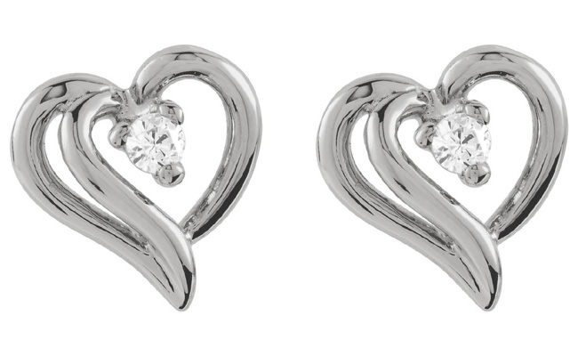 Heart Within Diamond Earrings, 14K White Gold