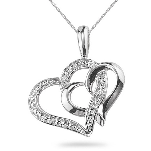Heart Within a Heart Diamond Pendant, 14K White Gold