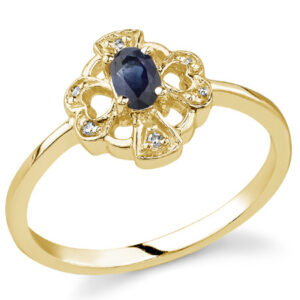 Heart and Cross Oval Sapphire Diamond Ring, 14K Yellow Gold
