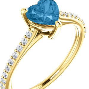 Heart of Gold Swiss-Blue Topaz Diamond Ring in 14K