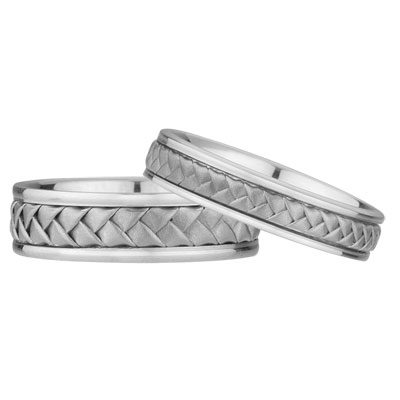 His and Hers Braided Wedding Band Set in 14K White Gold