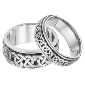 His and Hers Celtic Wedding Band Set in 14K White Gold