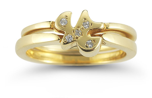 Holy Spirit Dove CZ Engagement Ring Set in 14K Yellow Gold