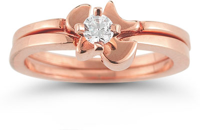 Holy Spirit Dove Cubic Zirconia Bridal Ring Set in 14K Rose Gold