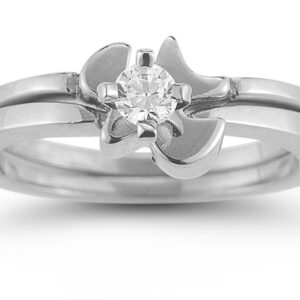 Holy Spirit Dove Cubic Zirconia Bridal Ring Set in 14K White Gold
