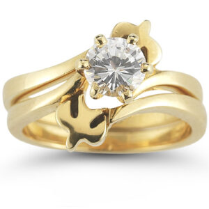 Holy Spirit Dove Diamond Bridal Engagement Ring Set, 14K Yellow Gold