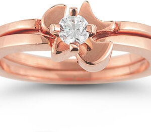 Holy Spirit Dove Diamond Bridal Ring Set in 14K Rose Gold