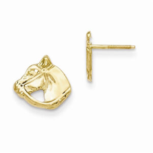 Horse Head Post Earrings, 14K Gold