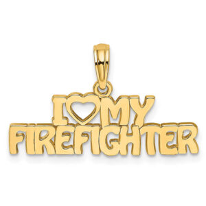 I Love (Heart) My Firefighter Pendant, 14K Gold