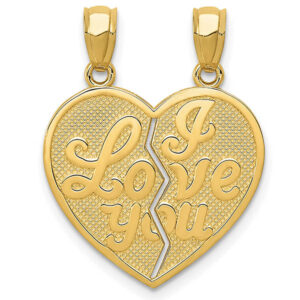 I Love You 2 Piece Break-Apart Heart Necklace, 14K Gold