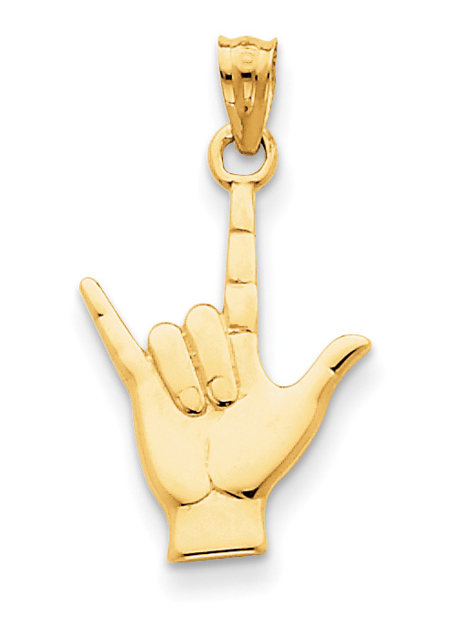 I Love You in Sign Language ASL Hand Pendant, 14K Gold