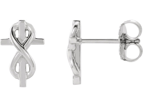 Infinity-Knot Cross Stud Earrings, 14K White Gold