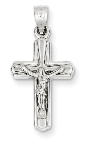 Inlaid Cross Crucifix Pendant, 14K White Gold