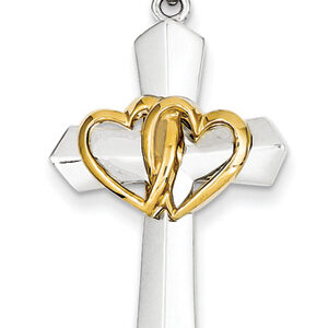 Intertwined Hearts Cross Pendant, 14K Two-Tone Gold