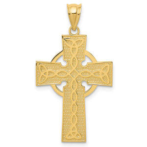 Irish Cross Pendant with Celtic Design, 14K Gold