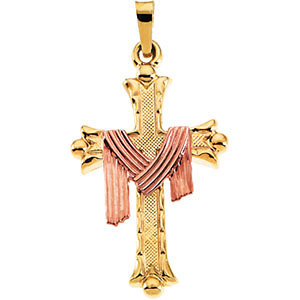 "It Is Finished" Cross Pendant 14K Rose and Yellow Gold