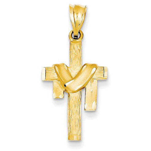 "It Is Finished" Draped Cross Pendant, 14K Yellow Gold