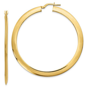 Italian 14K Gold Beveled Hoop Earrings (2 1/8")