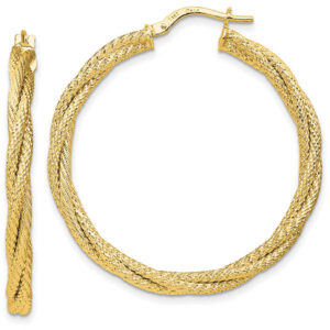 Italian 14K Gold Glitter and Sparkle Twisted Hoop Earrings