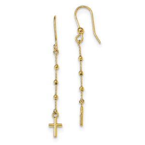 Italian Cross Dangle Shepherd Hook Earrings, 14K Gold