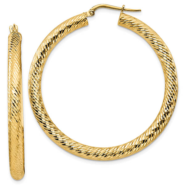 Italian Designer Diamond-Cut Hoop Earrings, 14K Gold (1.75")