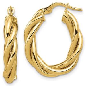 Italian Twisted Oval Hoop Earrings, 14K Gold
