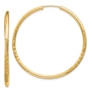 Large 1 5/8 Inch Satin Diamond-Cut Endless Hoop Earrings in 14K Gold