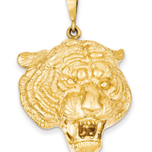 Large 14K Gold Tiger Head Pendant