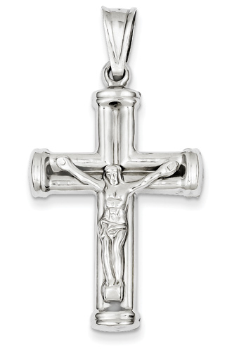 Large 14K White Gold Crucifix Necklace