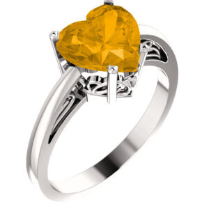 Large 8x8mm Heart-Shaped Citrine Silver Ring