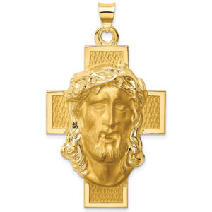 Large Crucifix Necklace with the Face of Jesus in 14K Gold