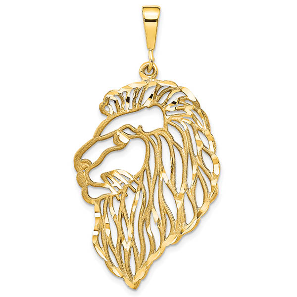 Large Filigree Lion Head Pendant in 14K Gold