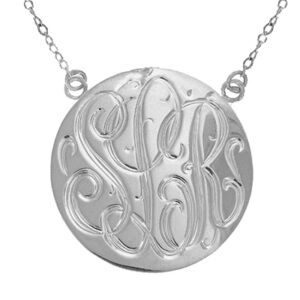 Large Handmade Engraved Monogram Medallion Necklace in Sterling Silver