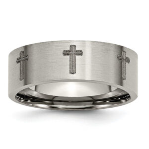 Laser Engraved Crosses Design Titanium Ring