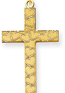 Laser Engraved Heart Cross Pendant in 14K Yellow Gold