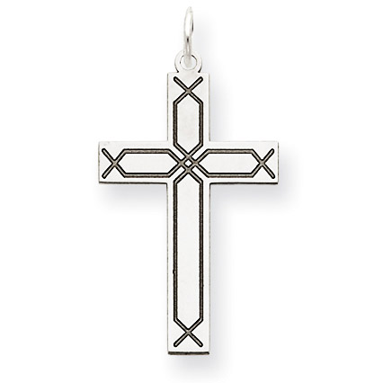 Laser-Etched Knot Design Cross Pendant in 14K White Gold